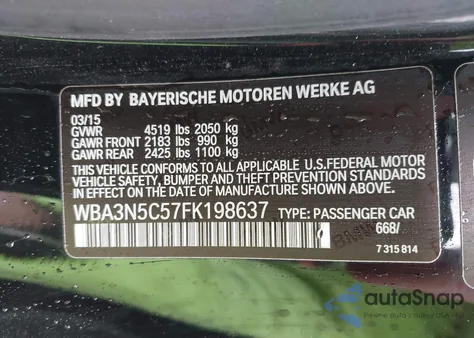 2015 BMW 428I xDrive from USA, damaged, VIN WBA3N5C57FK198637